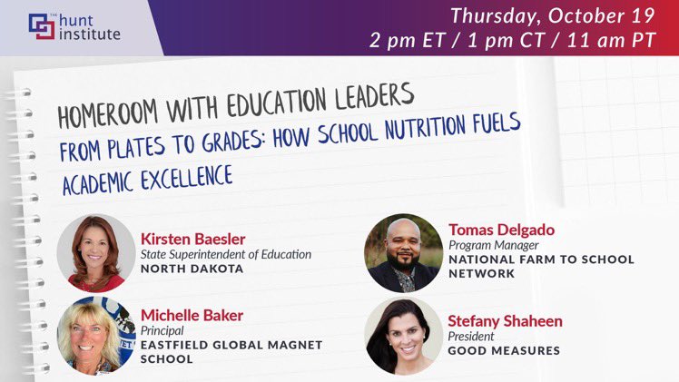Join me and other leaders for a conversation about leveraging school meals to build relationships and make connections for students!  October 19th <a href="/Hunt_Institute/">The Hunt Institute</a>