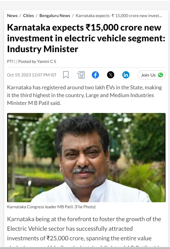 MBPatil's tweet photo. Spoke at Bengaluru's #JSSATE center on Wednesday about the investments coming to our state through the electric vehicle policy. Sharing media reports on this!
https://t.co/wv0JHd3OR9 https://t.co/0oKfN4i2uj