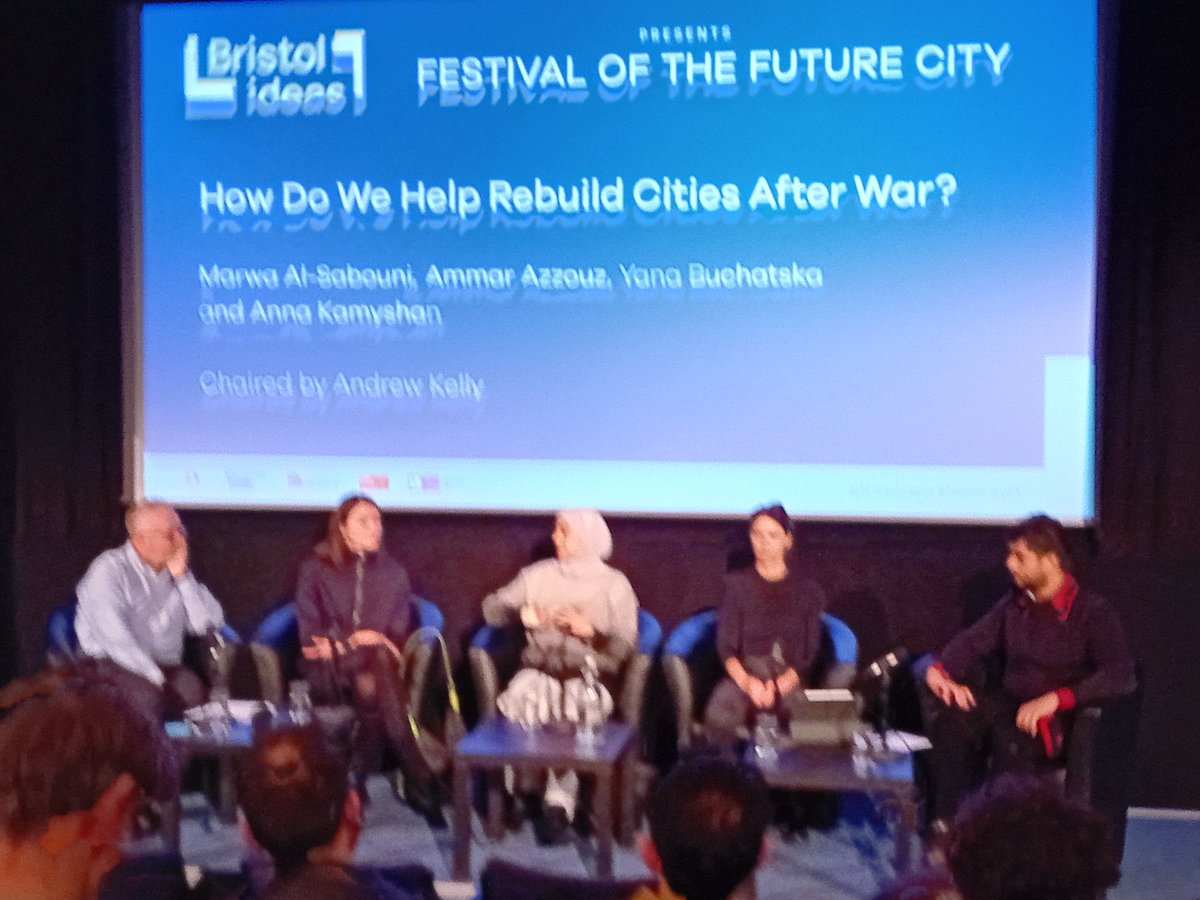 How do we help rebuild cities after war? 
Powerful discussion with Marwa Al Sabouni Ammar Azzouz Yana Buchatska and Anna Kamyshan @bristolideas @BristolCoS @ACHintegrates 
#futurecity23
@Bridgestweets 
@BristolRefugeeR 
@djfrombristol