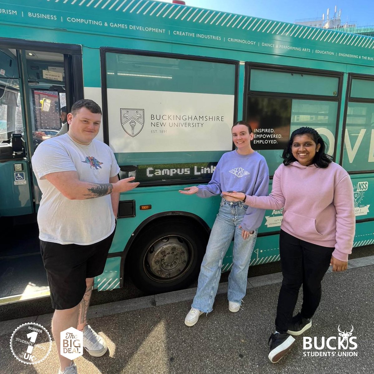 Don't forget our Campus Link is completely free for BNU students 🚌

The service runs between our High Wycombe and Uxbridge Campus, and our High Wycombe and Aylesbury Campus, just bring your student ID card 🪪

View the timetable 👉 bucksstudentsunion.org/campuslink