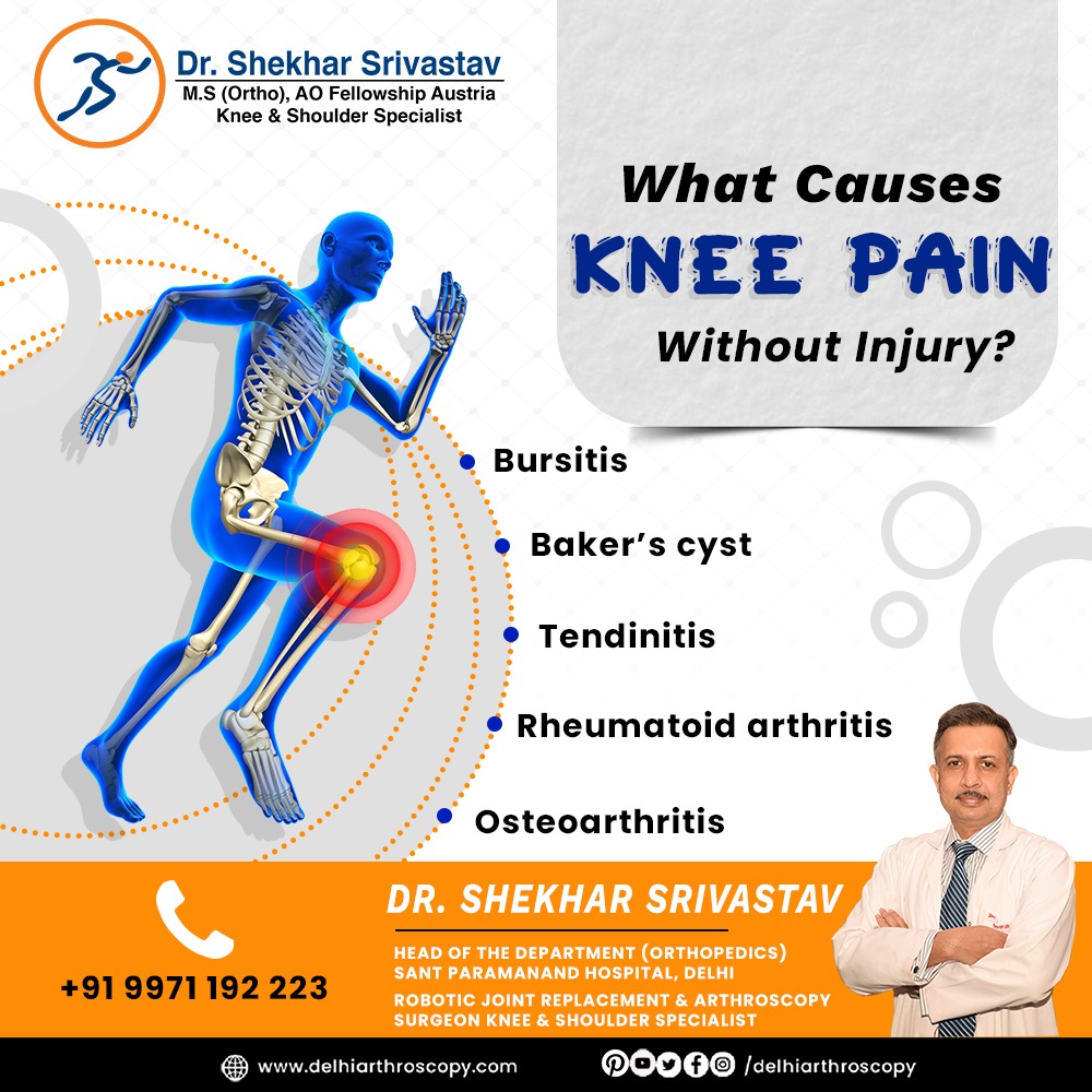 Here are the Top 5 leading causes of knee pain without injury. 
.
#kneepain #kneepainrelief #kneereplacementdelhi #delhiarthroscopy #santparmanandhospital #drshekharsrivastav #RoboticKneeReplacement #arthritis #arthroscopy #arthroscopicsurgery #kneearthritis #kneearthroscopy