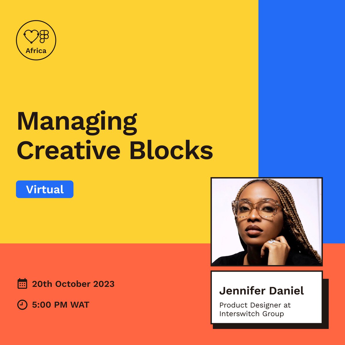 Join us tomorrow by 5:00 PM WAT where our facilitator will take us on Managing Creative Block. This session will assist designers in overcoming creative obstacles and cultivating a continual flow of creativity. It is intended for designers at all levels of experience. She…