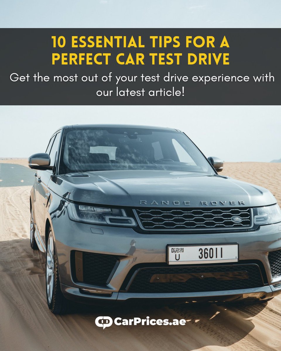 CarPricesAe's tweet photo. 🚗 Unleash the Full Potential of Your Test Drive! 🌟 Ready to take the wheel of your dream car and make every moment count?
Don't miss out - read the full article now! 🔥 https://t.co/BYKts2yhVE 🏁
.
#CarTestDrive #DreamCar #CarShopping #FamilyCars #UAEAdventures #CarsinUAE https://t.co/NHOqd7f0Ng