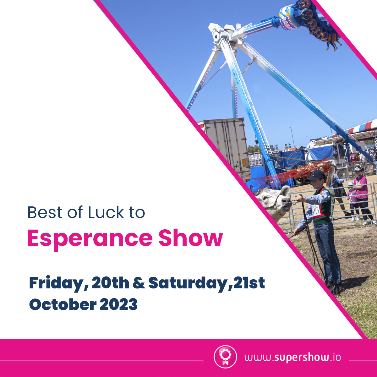 SuperShow - Event Software (@supershowp) on Twitter photo Wishing every deserved success for our client <a href="/EsperanceShow/">EsperanceShow</a> on this their 71st Show, taking place this weekend!
Visit esperanceshow.com.au for full details, timetable and updates.
#esperanceshow #asa #agrishows23 #agrishow #supershow #showmanagement Wishing every deserved success for our client <a href="/EsperanceShow/">EsperanceShow</a> on this their 71st Show, taking place this weekend!
Visit esperanceshow.com.au for full details, timetable and updates.
#esperanceshow #asa #agrishows23 #agrishow #supershow #showmanagement