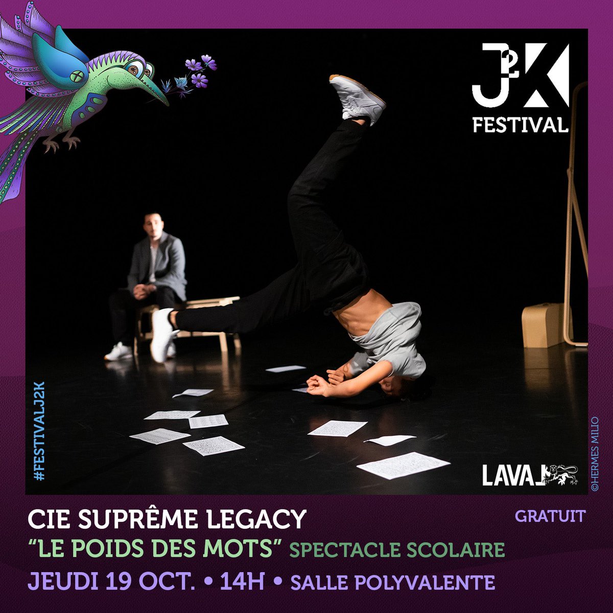 🚨#festivalj2k #audeladudivertissement Cie Suprême Legacy #lepoidsdesmots (public scolaire). C’est complet !!! #lavalmayenne  #mayenne #paysdelaloire #france #lavalmaville #lavaltourisme #culturesurbaines #j2k #stylesj2k #education #hiphop #dansehiphop #rap #breakdance #danse