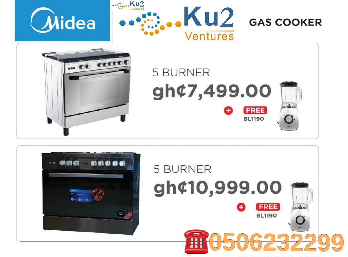 Ku2Ventures's tweet photo. Grab Any Of These Midea 5 Burner Gas Cooker And Get A Free Blender As Well As Free Delivery Within Accra. For More Info ☎️0506232299 #Ku2Ventures https://t.co/Y11cKhZ0i6