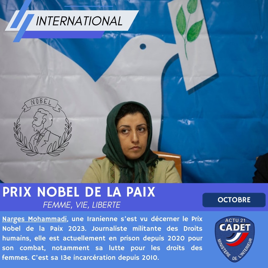 Actu 21 vous propose une publication mensuelle traitant des bonnes nouvelles. Voici la présentation retenue par les élèves Cadets de la République. Retrouvez-nous le mois prochain.
#GoodNews #EMI #NargesMohammadi
<a href="/acbesancon/">Académie de Besançon</a> <a href="/ClemiBesancon/">EMI_CLEMI Besançon</a> <a href="/lhgbesancon/">Lettres histoire géographie académie de Besançon</a> @ProfLeluherne <a href="/NobelPrize/">The Nobel Prize</a>