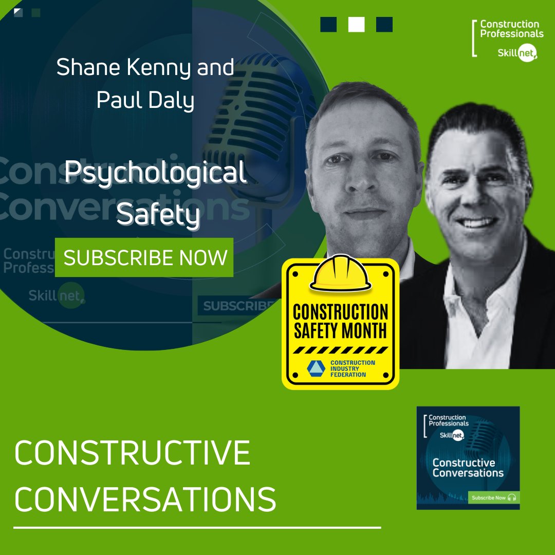 Construction Professionals Skillnet (@cpskillnet) on Twitter photo 🎙️Constructive Conversations - Episode 4 is now Live
For Week 3 of <a href="/CIF_Ireland/">Construction Industry Federation (CIF)</a> Safety Month, Liz chats to <a href="/ShaneKennyCoach/">Shane Kenny</a> & Paul from Coffey about an aspect of wellbeing in the form of psychological #safety & identifying & addressing these.
Listen: lnkd.in/eXHRAX_c 🎙️Constructive Conversations - Episode 4 is now Live
For Week 3 of <a href="/CIF_Ireland/">Construction Industry Federation (CIF)</a> Safety Month, Liz chats to <a href="/ShaneKennyCoach/">Shane Kenny</a> & Paul from Coffey about an aspect of wellbeing in the form of psychological #safety & identifying & addressing these.
Listen: lnkd.in/eXHRAX_c