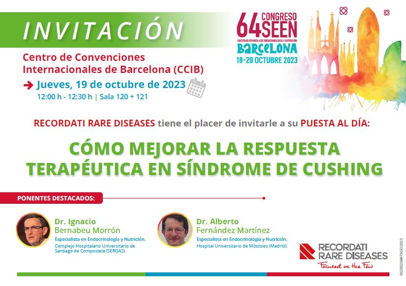 RecordatiRareES's tweet photo. #AGENDA | 64 #Congreso #SEEN23
#RRD Puesta al día: "Cómo mejorar la respuesta terapéutica en #SíndromeDeCushing", impartida por el Dr. Ignacio Bernabéu y @AlbertofdezEndo
📅 19 de octubre | 12:00h-12:30h
📍 @CCIB_Forum | SALA 120 + 121
https://t.co/bZuZRQNIoK https://t.co/tKqKzzxfTz