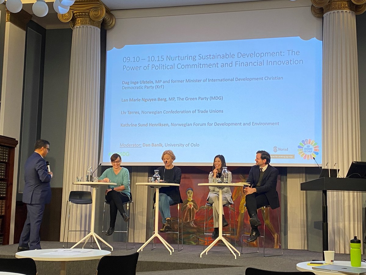 ForumNorway's tweet photo. - Det har vært mye entusiasme blant politikerne, men lite handling på nasjonalt nivå, sa ForUMs @KathrineSH i panelsamtale under @oslosdg og @noradno sin årlige konferanse om Bærekraftsmålene #uiosdg @dagiulstein @Lan_Marie @LivToerres @danbanik https://t.co/i5p0MBMXI5