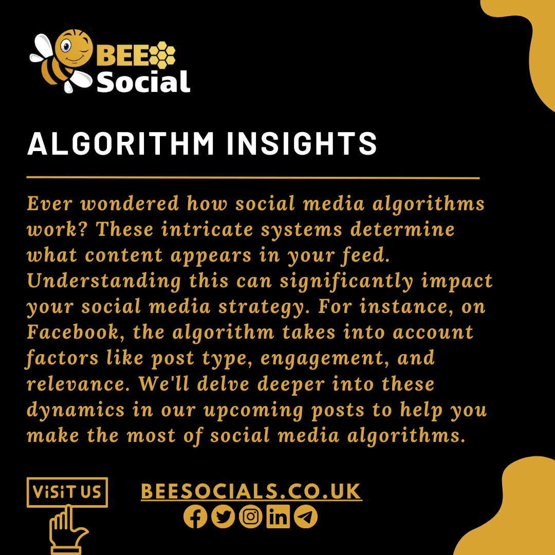 socialsbee's tweet image. Unlocking Algorithm Insights 📊🔍 Dive into the fascinating world of social media algorithms!. Facebook, for instance, considers post type, engagement, and relevance. Stay tuned for more insights in our upcoming posts to supercharge your social media game! 🚀 #AlgorithmInsights