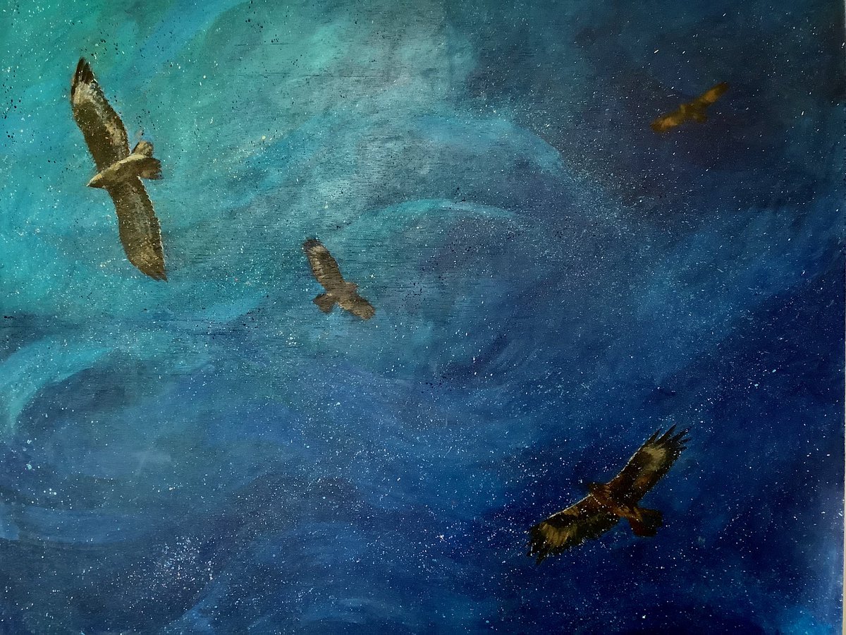 Work in Progress, Lockdown Buzzards…yes, started this 2020! Acrylic on panel. #buzzards  #lockdown2020
