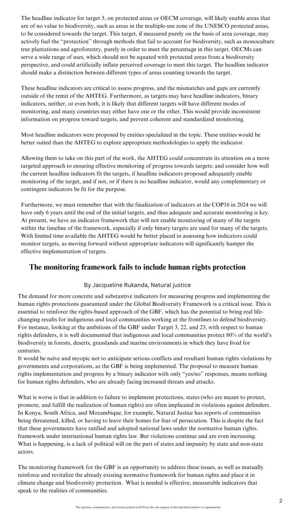 ECO publication at SBSTTA 25 on Indicators ( visit : cbd-alliance.org  to download more articles )