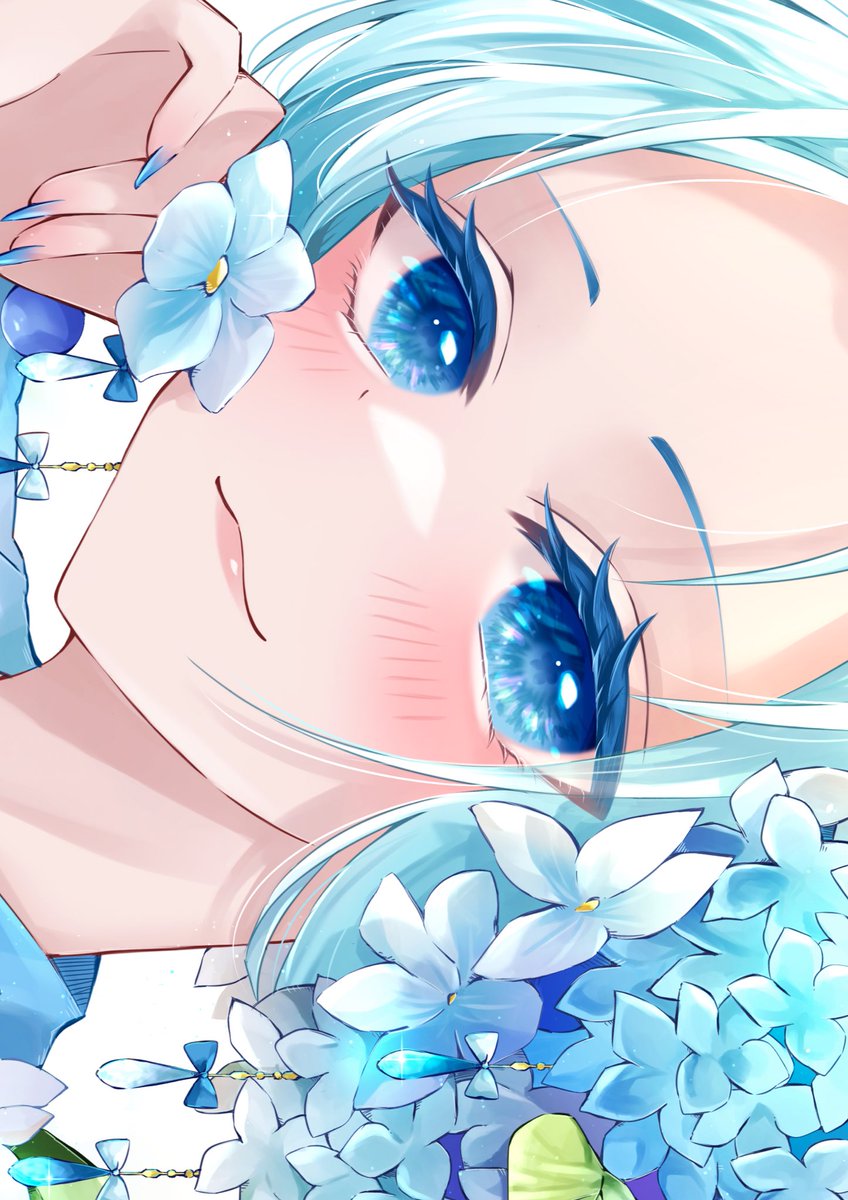 1girl solo flower blue eyes blue flower looking at viewer blue hair  illustration images