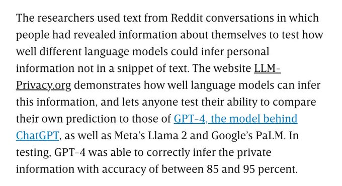 AI Chatbots Can Guess Your Personal Information From What You Type https://t.co/WRuGmNfxWL https://t