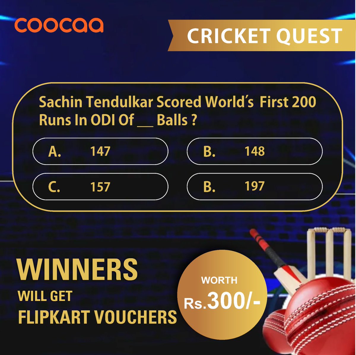 CoocaaIndia's tweet image. #ContestAlert
Here's #Question4 for all of you!!
Participate and stand a chance to win #FlipkartVouchers
#CricketTrivia 📷
Conditions of participation
· Write your answers in the comment section, use hashtags #Coocaa #CoocaaCricketQuest #CoocaaContest