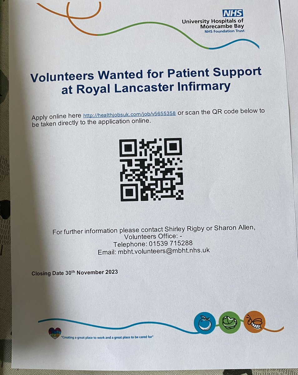 UHMBT are looking for Volunteers. If you can spare some time to help out, it would be greatly appreciated. Even just a few hours can make a big difference. Click on the link or QR code to apply.