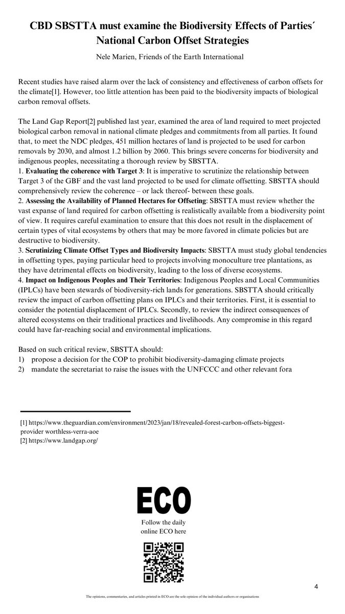 ECO article SBSTTA 25 ( visit: cbd-alliance.org )