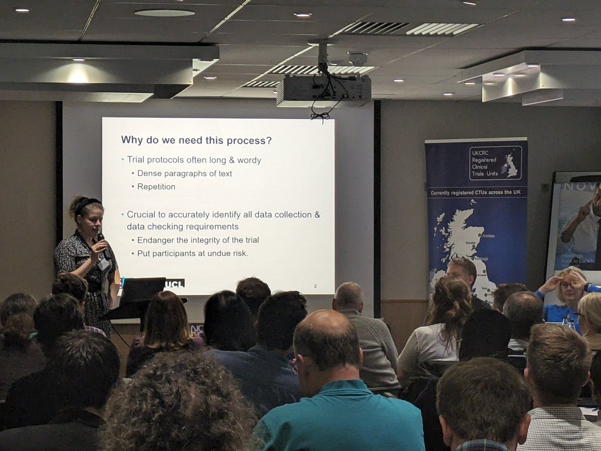 UKCTUNetwork's tweet photo. Lindsey Masters @MRCCTU presents a process to ensure that all data management requirements from a protocol are fully incorporated into systems and processes.

#DISOG2023  #UKCTUNetwork  #clinicaltrials https://t.co/xN23TtnygX