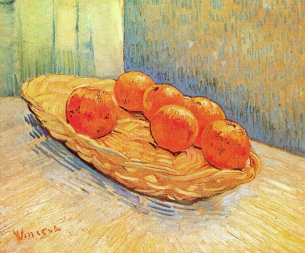 vangoghartist's tweet photo. Still Life with Basket and Six Oranges, 1888 https://t.co/uUeoZ5Mq23 https://t.co/tUMqybtIzQ