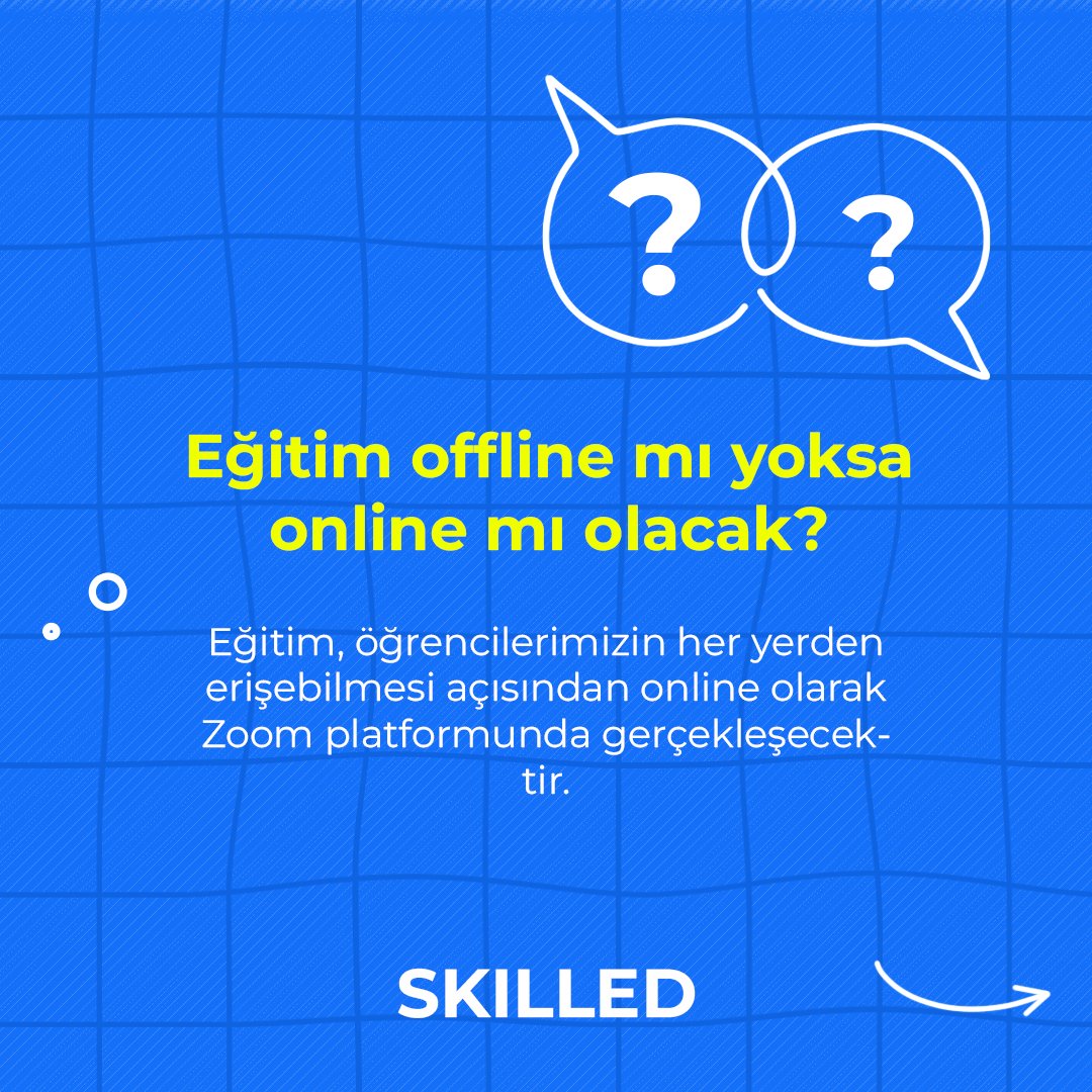 weareskilledhub's tweet photo. 🌐 Eğitim offline mı yoksa online mı olacak?
Eğitim, öğrencilerimizin her yerden erişebilmesi açısından online olarak Zoom platformunda gerçekleşecektir. https://t.co/45yQgDOXK9