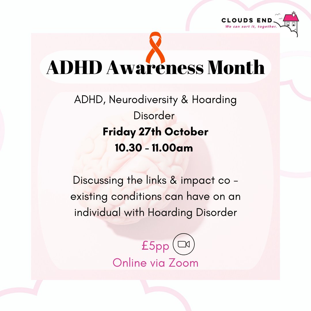 It's #ADHDAwarenessMonth 🧡

Join our Psychologist, Sam Wainman, as he discusses the links between #Neurodiversity &amp; #HoardingDisorder 🧠

Each attendee also has the chance to win a free place on the next CPD Accredited Psychology of Hoarding🏆

eventbrite.co.uk/e/731114492127…