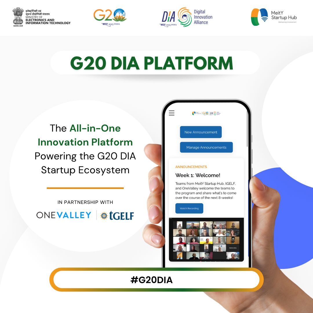 @MSH_MeitY  In partnership with @tGELF  (The Global Education & Leadership Foundation)  and @theonevalley, is excited to share the G20 DIA Platform, a trailblazing innovation hub, created exclusively for the G20 DIA startup ecosystem.
