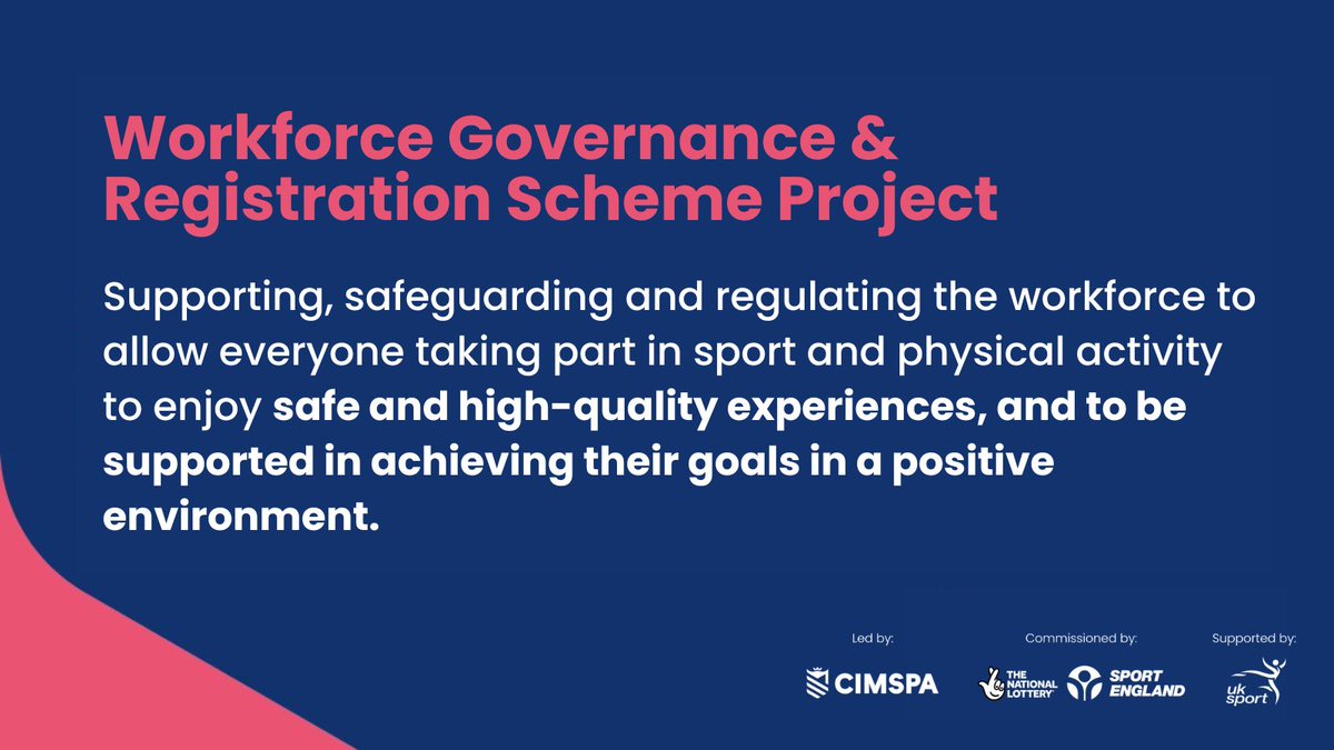cimspa's tweet image. Do you have any questions about the Workforce Governance and Registration Scheme Project?

Click here to read a set of Frequently Asked Questions: bit.ly/3PRqClN

Commissioned by @Sport_England and supported by @uk_sport

#WorkforceGovernance