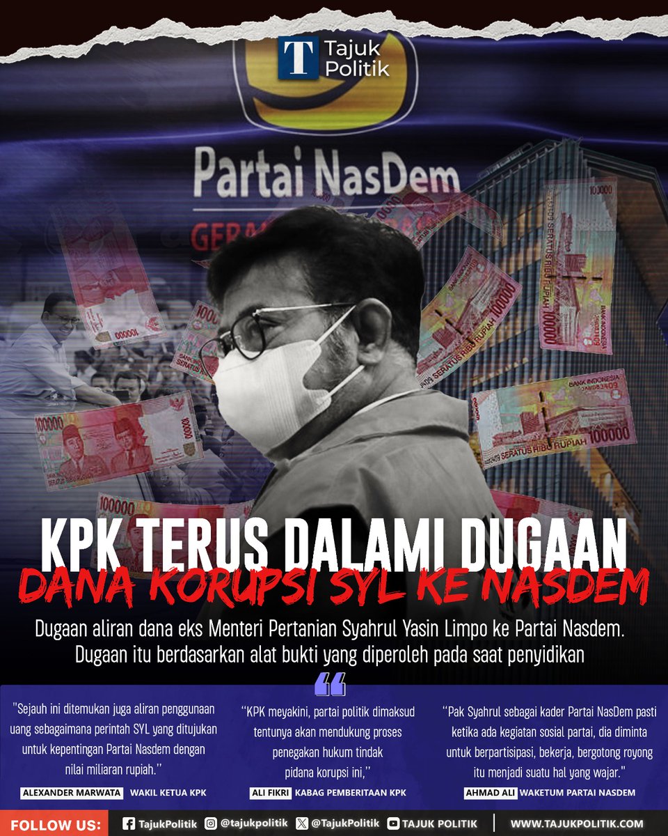 KPK terus dalami dugaan dana korupsi SYL ke Nasdem.

Gimana tanggapan kalian? tulis di kolom komentar ya.

#nasdem #syahrulyasinlimpo #kpk