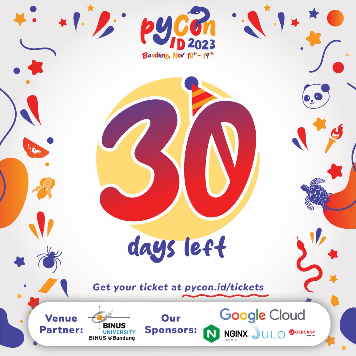 id_python's tweet image. It's 30 days left to PyCon ID 2023!!
Hurry up secure your ticket and be a part of one of the largest community tech conference in Indonesia!!
Get your ticket at pycon.id/tickets! #PyCon #PyConID #PyConID2023 #Python #PythonID