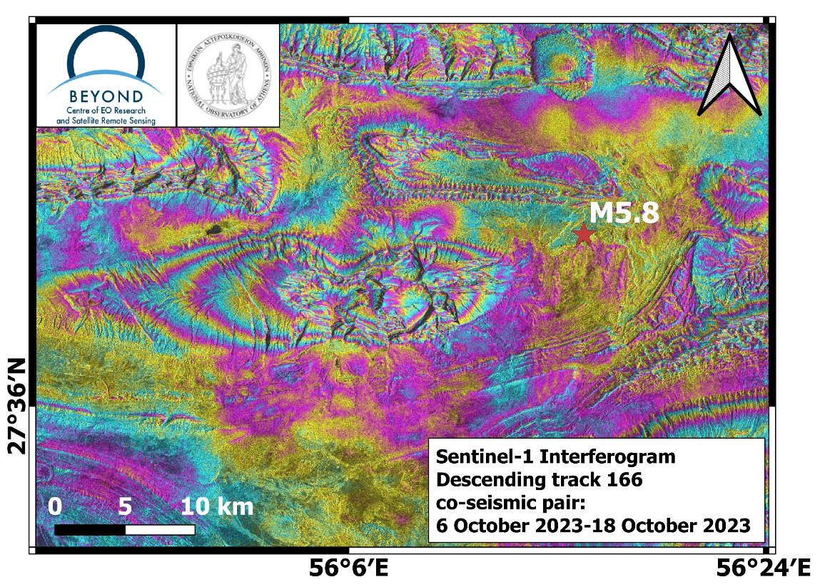 📣#BEYOND_Υπηρεσία_geObservatory 👉Δορυφορική συμβολομετρική απεικόνιση του πεδίου εδαφικής παραμόρφωσης από τον σεισμό στo Νότιο Ιράν (Μ5.8, 17-10-2023, 04:59:23 UTC). 🔍Περισσότερα: beyond-eocenter.eu/index.php/news… @EAA_NOA @GSRT_GR @kontoes1