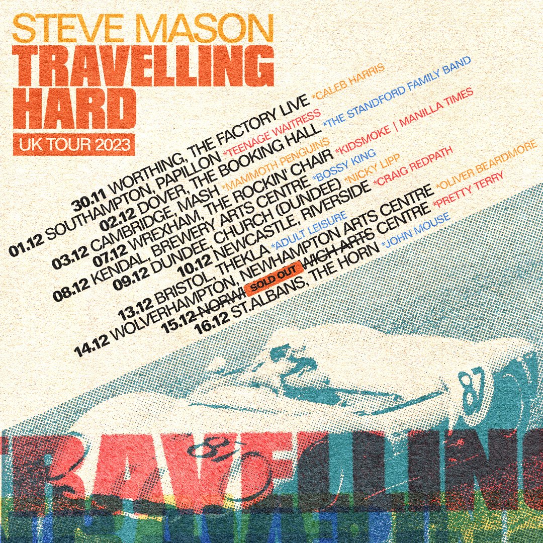 Supports for my Nov/Dec tour announced. Tickets: stevemasonofficial.com