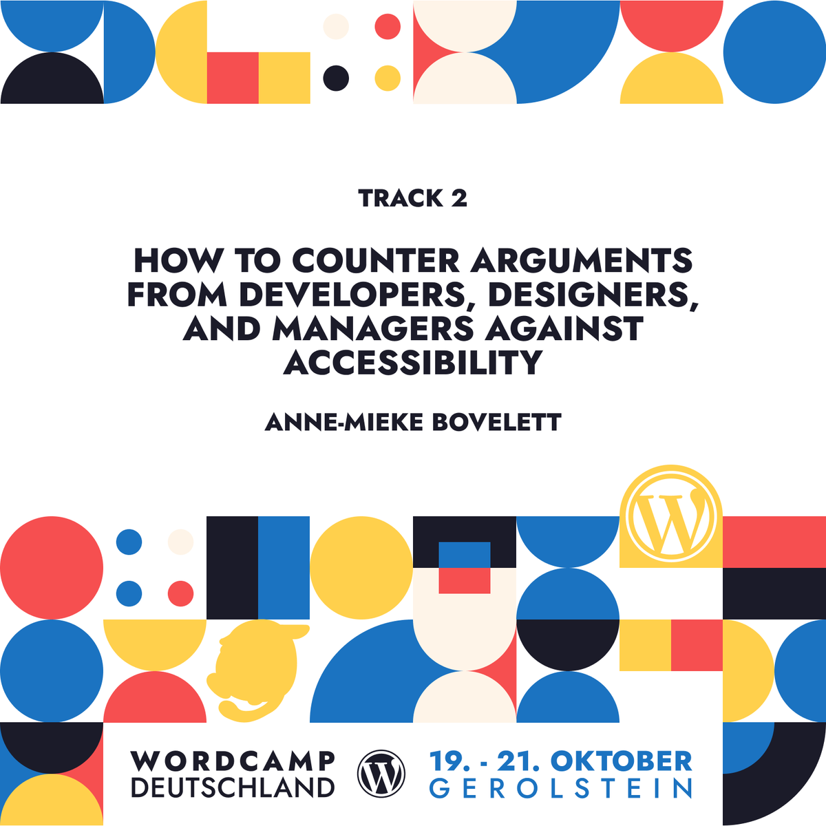 Next on Track 2: Anne-Mieke Bovelett, How to counter arguments from developers, designers, and managers against accessibility
#WCDE23 #WCDE #WordPress