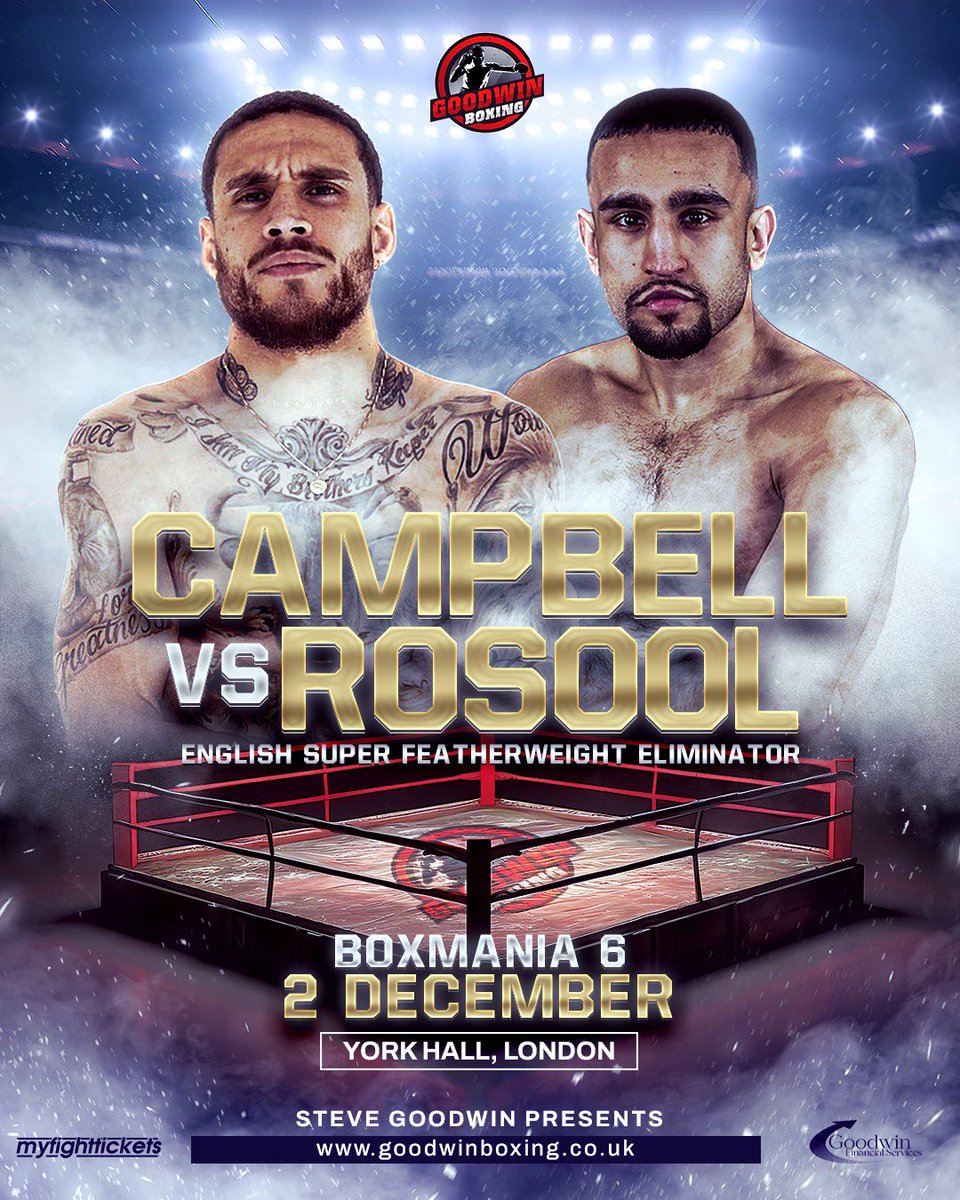 Another title fight announcement for Box Mania - 2 December 

🥊 Exciting News! 🥊

@stayready_official will be stepping into the ring to face off against Adam Rosool in an English Title Eliminator on the incredible Boxmania show on December 2nd. 🏆🥇