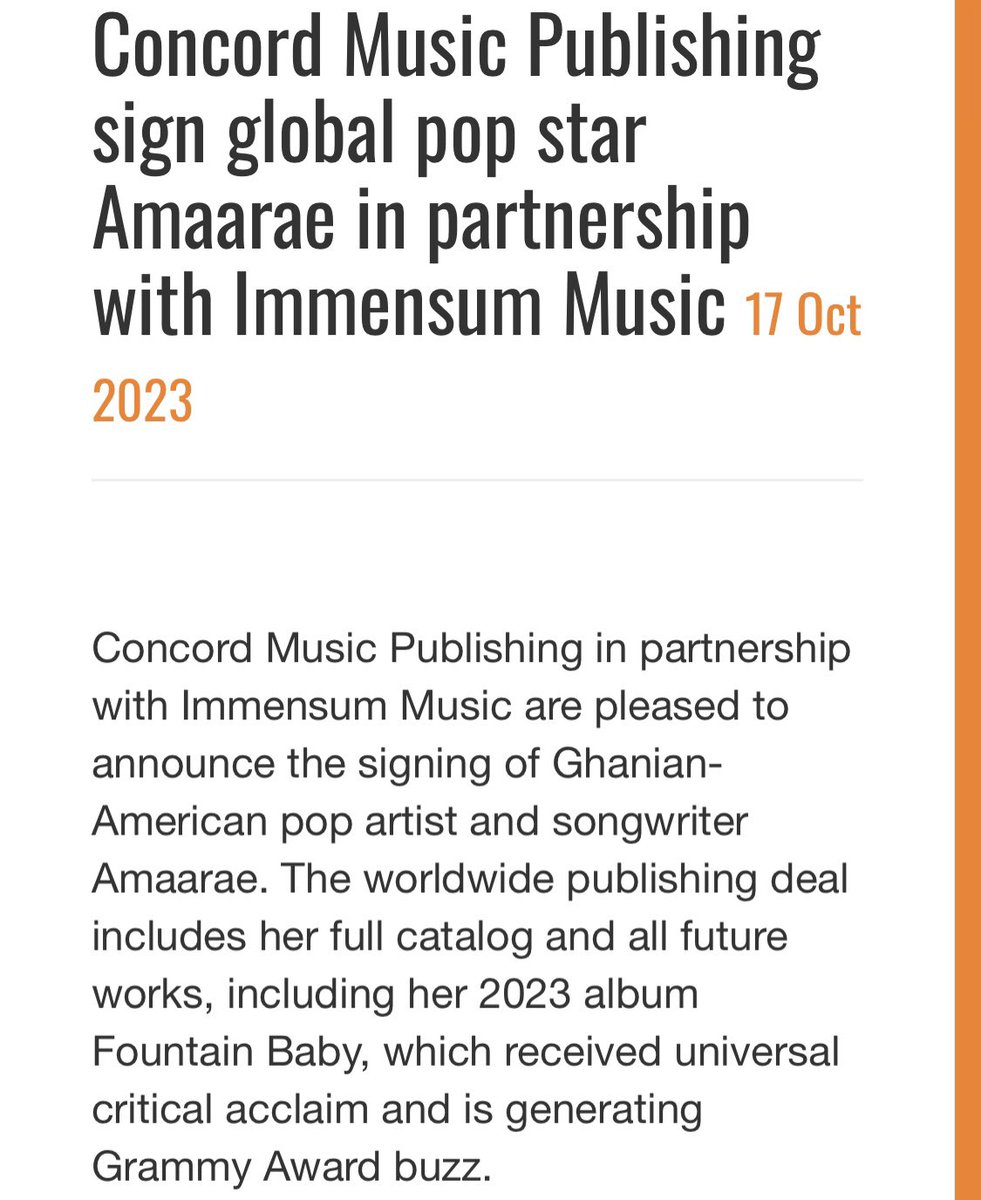 We are excited to announce the latest addition to Immensum Music - award winning singer <a href="/amaarae/">BLACK STAR</a> in a global deal partnership with <a href="/concordmusicpub/">Concord Music Publishing</a>. 

Glad to have you join the family, Ama ⛲️

#ImmensumMusic #Amaarae