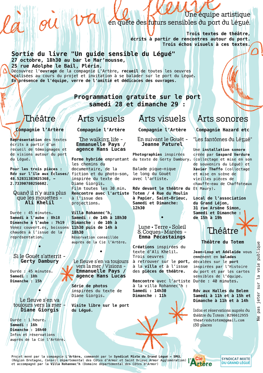 Final du projet artistique "Là où va le fleuve" 28 et 29 oct. port du Légué #SaintBrieuc #Plérin et à la villa Rohannec'h - domaine départemental en présence des artistes du collectif de la Compagnie L'Artère
Prog sur La villa Rohannec'h | cotesdarmor.fr <a href="/cotesdarmor22/">cotesdarmor</a>