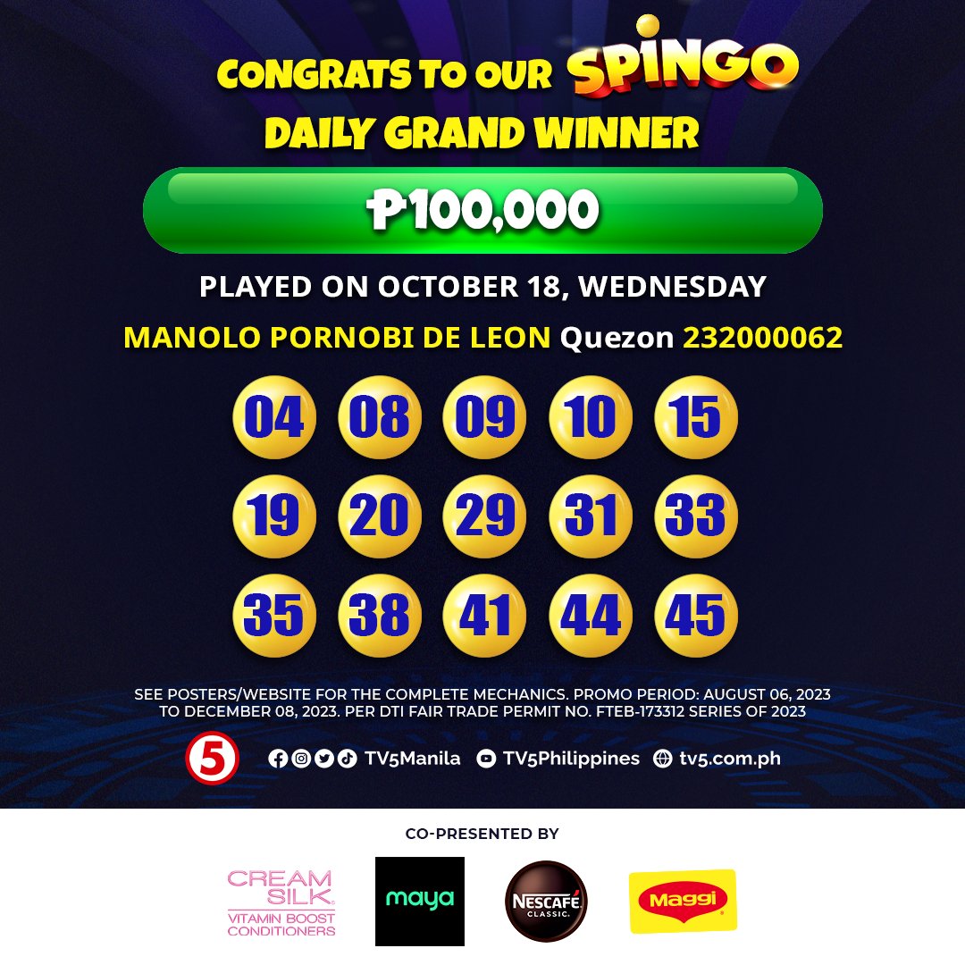 TV5manila's tweet image. Bigyan natin ng masigabong palakpakan si MANOLO DE LEON mula Quezon, dahil siya ang pinakabagong #SpinGo Daily GRAND WINNER na mag-uuwi ng P100K! 💰👏🏻

#IBAngSayaPagSamaSama