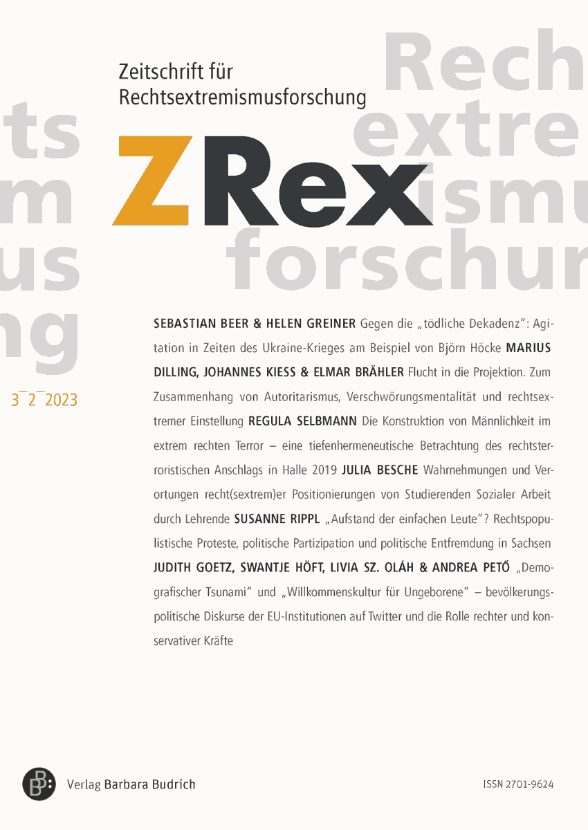 IDZ_Jena's tweet photo. 📢Heft 6 der Zeitschrift für #Rechtsextremismusforschung #ZRex erschienen! Mit Beiträgen von Sebastian Beer & Helen Greiner @JFDA_eV, Marius Dilling, Johannes Kiess & Elmar Brähler @EFBI_Sachsen, Julia Besche @NewsRoom_HAWK & Susanne Rippl @TUChemnitz.
➡️https://t.co/ikgUoRJ8KJ https://t.co/U3pMoOoVN3