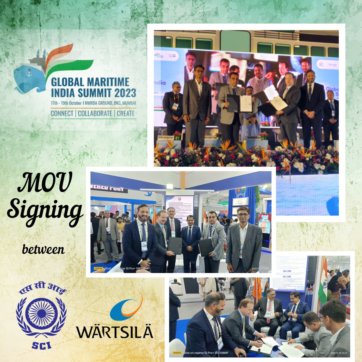 As a testimony to our commitment towards #GreenShipping & #Decarbonization, SCI signs a monumental MOU with Wartsila India Pvt Ltd @wartsilacorp at #GlobalMaritimeIndiaSummit speeding up its initiatives for green projects and environment at a projected value of INR 50 Crores.