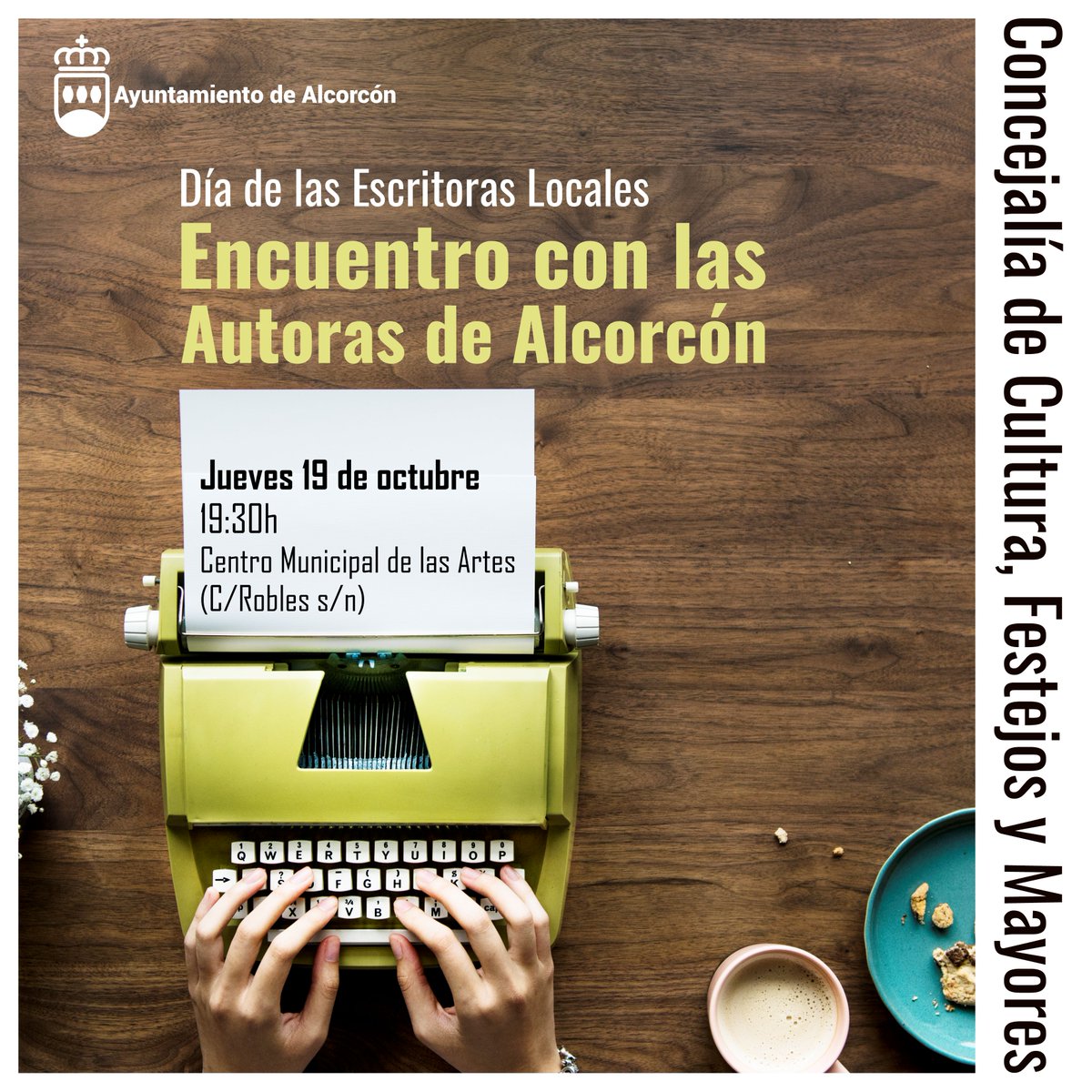 alcorconcultura's tweet photo. ‼️RECUERDA‼️
Esta tarde celebramos
#diadelasescritoras
Tendremos un encuentro con las Autoras Locales
Para celebrar su aniversario y hablar de #libros
➡️C Municipal Artes-Teatro Buero Vallejo (C/Robles s/n) #laaventuradeleer #Alcorcón
@AytoAlcorcon
@Raquel_GanarAlc
@CandeTesta https://t.co/doloTZO1Fl