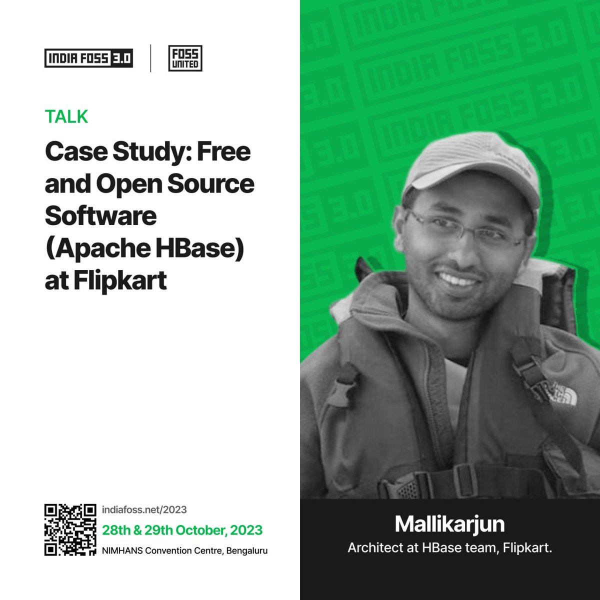 FOSSUnited's tweet image. 3/6
Mallikarjun, an Architect at #Hbase team, @Flipkart will share a compelling case study: &quot;Apache Hbase at Flipkart&quot;.