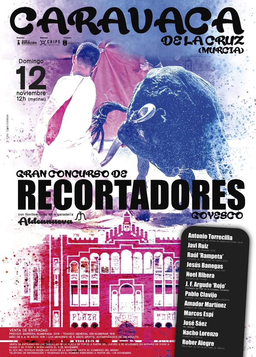 🔥CARAVACA DE LA CRUZ ANUNCIA EL ÚLTIMO CONCURSO DE RECORTADORES DEL AÑO EN LA REGIÓN

• Arte y Emoción y <a href="/chipepro/">CHIPÉ Producciones</a> <a href="/ppchicote/">Pedro Chicote</a> organizan un llamativo concurso de recortadores para la mañana del domingo 12 de noviembre

📲Lista participantes y +info: m.facebook.com/story.php?stor…