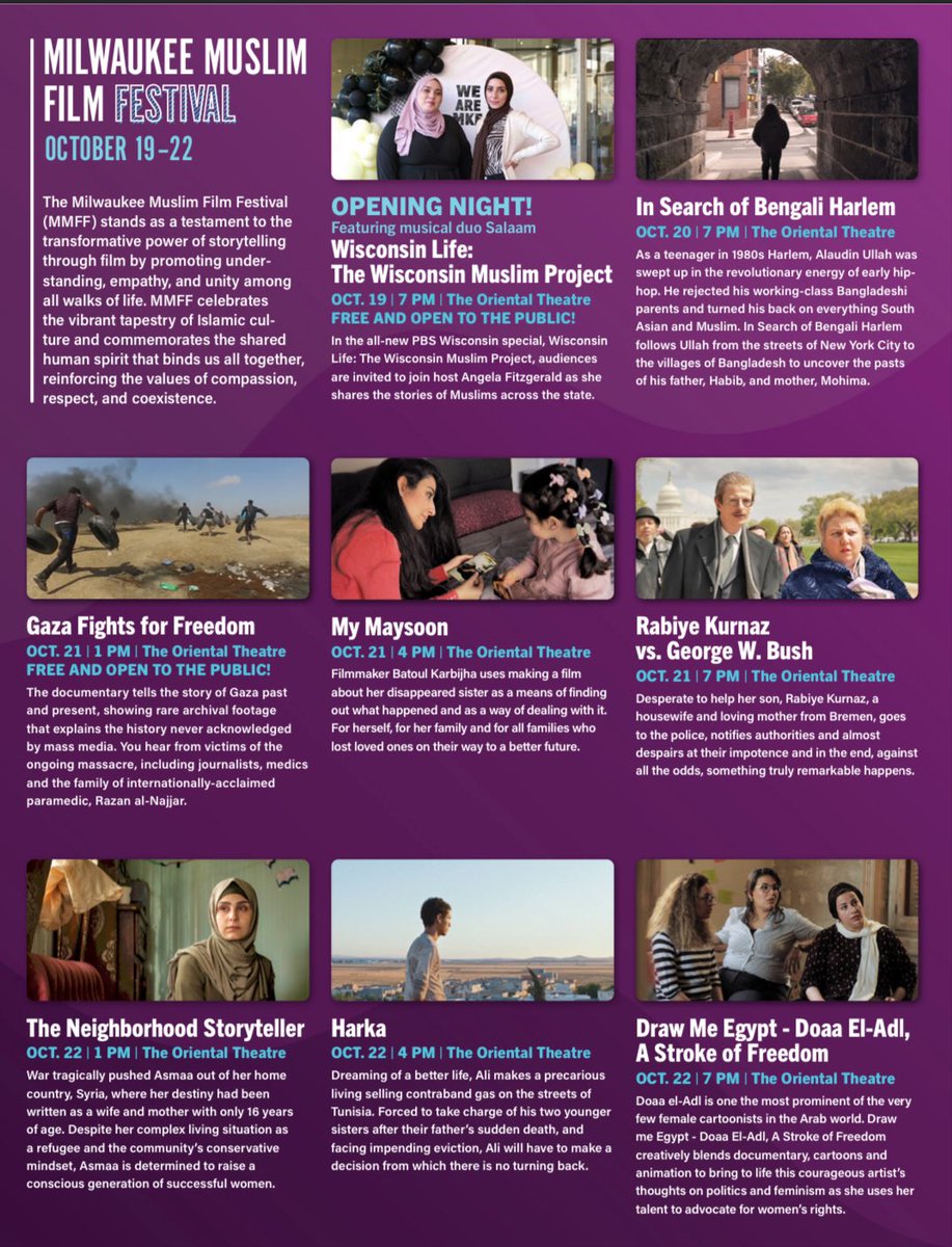Tonight! Join us for the Milwaukee Muslim Film Festival’s opening night event at <a href="/TheOrientalMKE/">Oriental Theatre MKE</a> 

The festival will run 10/19 - 10/22!

Visit mkefilm.org/mmff for tickets and more info.