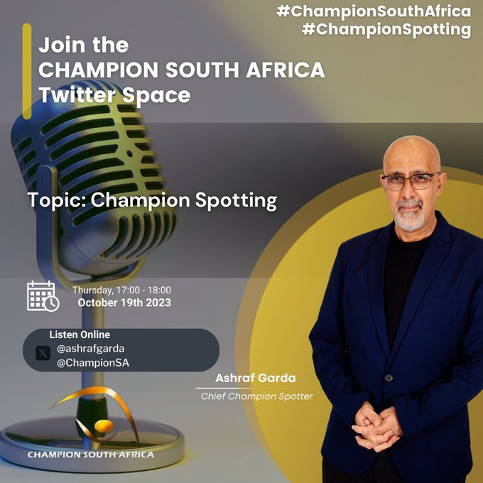 📍 #ChampionSpotting #ChampionSouthAfrica with @AshrafGarda @ChampionSAfrica #Africa 

twitter.com/i/spaces/1BdxY…