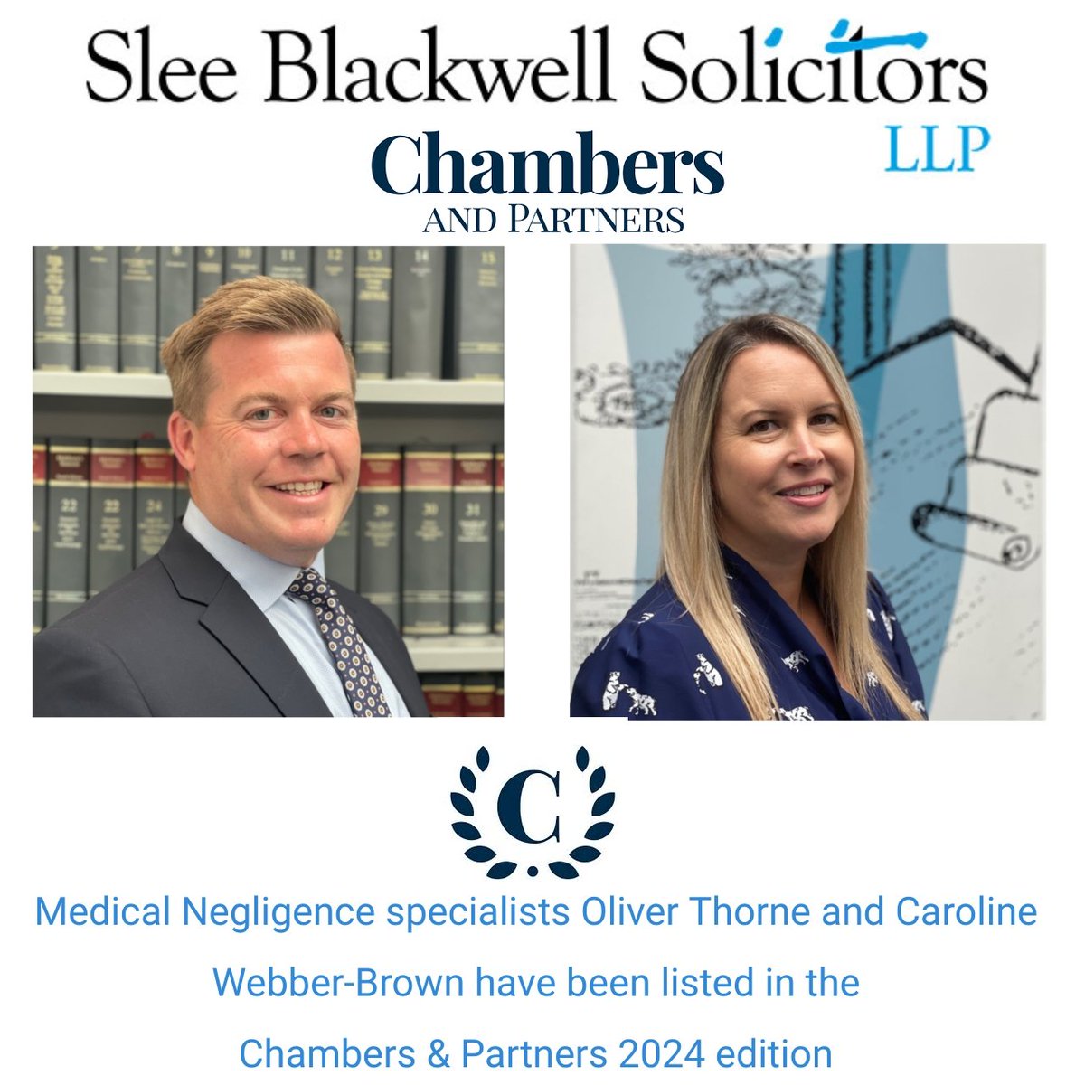 We are proud to share that our specialist medical negligence department has been recognised by @ChambersGuides with @Oliver_Thorne1 & @CarolineWebberB both being included.