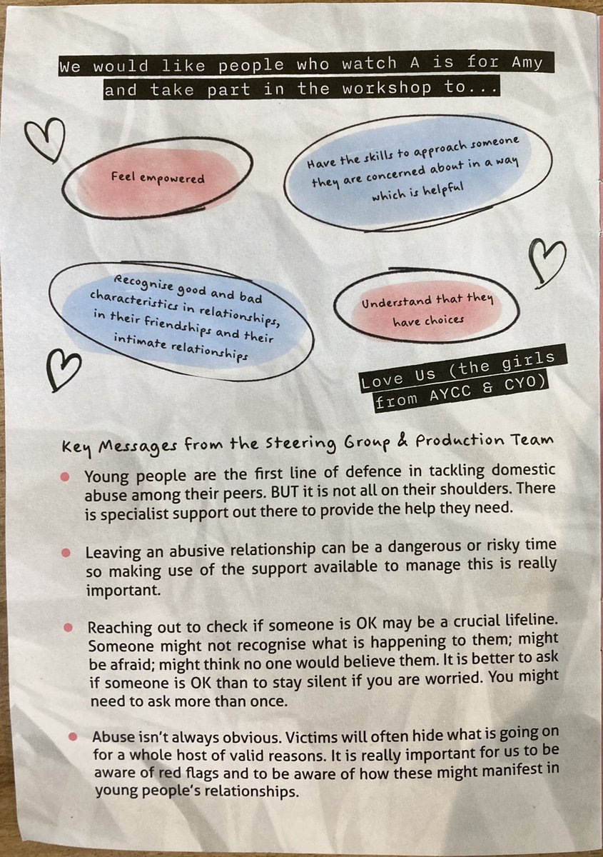 Powerful, engaging, and urgently-needed play on young people and domestic abuse. The young people from our project said they liked it, they spotted the signs, and liked the strong message about friends' concern and help. Kudos @ChangeRelations and A for Amy team team! 👏