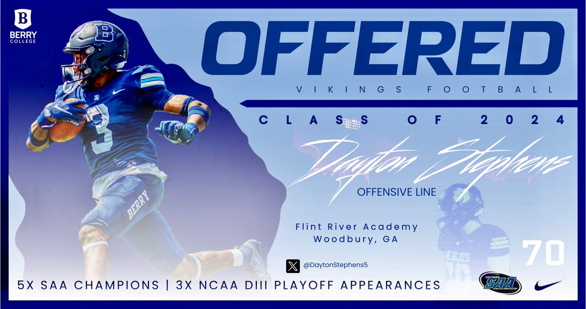 Dayton Stephens (@daytonstephens5) on Twitter photo Blessed to receive my fifth offer from <a href="/BerryFootball/">Berry Football</a> thank you <a href="/FRA__Football/">Flint River Academy Football</a> <a href="/Coach_Neighbors/">𝘾𝙤𝙖𝙘𝙝 𝙈𝙖𝙩𝙩 𝙉𝙚𝙞𝙜𝙝𝙗𝙤𝙧𝙨</a> <a href="/BCCoachK/">Tony Kunczewski</a> Blessed to receive my fifth offer from <a href="/BerryFootball/">Berry Football</a> thank you <a href="/FRA__Football/">Flint River Academy Football</a> <a href="/Coach_Neighbors/">𝘾𝙤𝙖𝙘𝙝 𝙈𝙖𝙩𝙩 𝙉𝙚𝙞𝙜𝙝𝙗𝙤𝙧𝙨</a> <a href="/BCCoachK/">Tony Kunczewski</a>