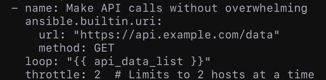 Ansible PRO TIP:

When interacting with rate-limiting APIs, throttle your tasks to avoid hitting those limits.