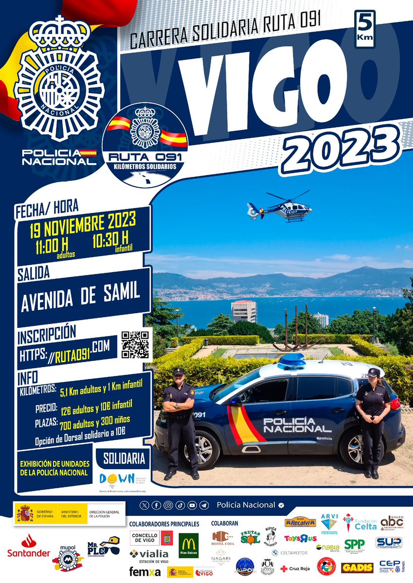 🏃‍♂️🏃‍♀️ #runners la #Ruta091 llega a #Vigo el próximo 19 de noviembre

💙 Solidaria y abierta a todo el mundo

Inscripciones ⤵️
ruta091.es/carrera/vigo

#PoliciaNacional #EstamosPorTi