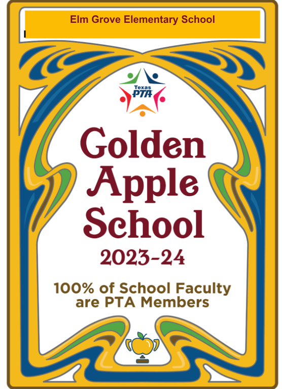 Congratulations to our PTA for earning the Golden Apple Award! They have earned 100% of faculty membership. Hard work pays off. Way to go!!
